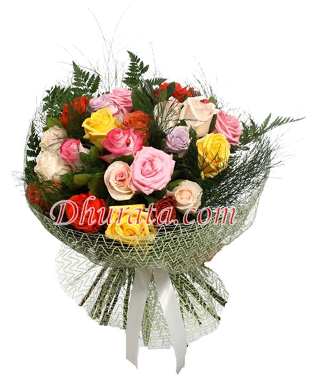 Bouquet of 24 colorful roses