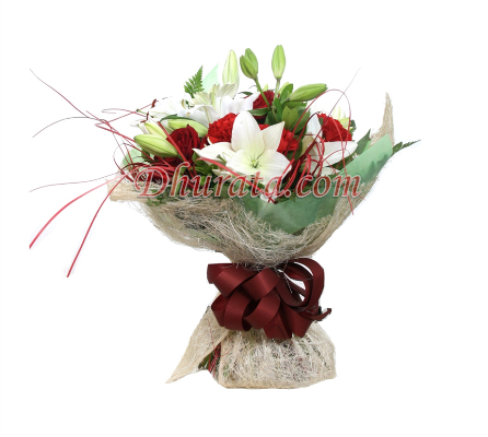 Bouquet of gerbera, roses, carnations and lilies