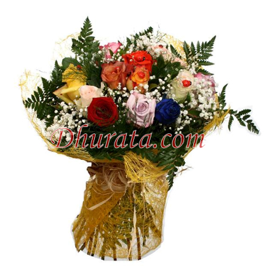Bouquet of 12 multicolored roses
