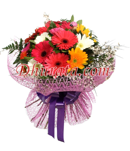 Bouquet with 15 multicolored gerberas