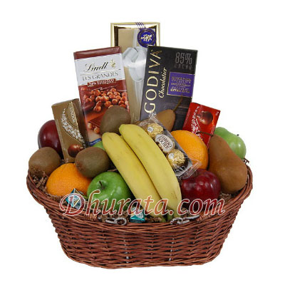 Fruits and chocolate basket